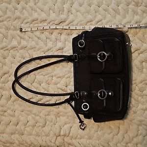 Brighton black bag with silver and leather accents. Heart pattern. EUC.